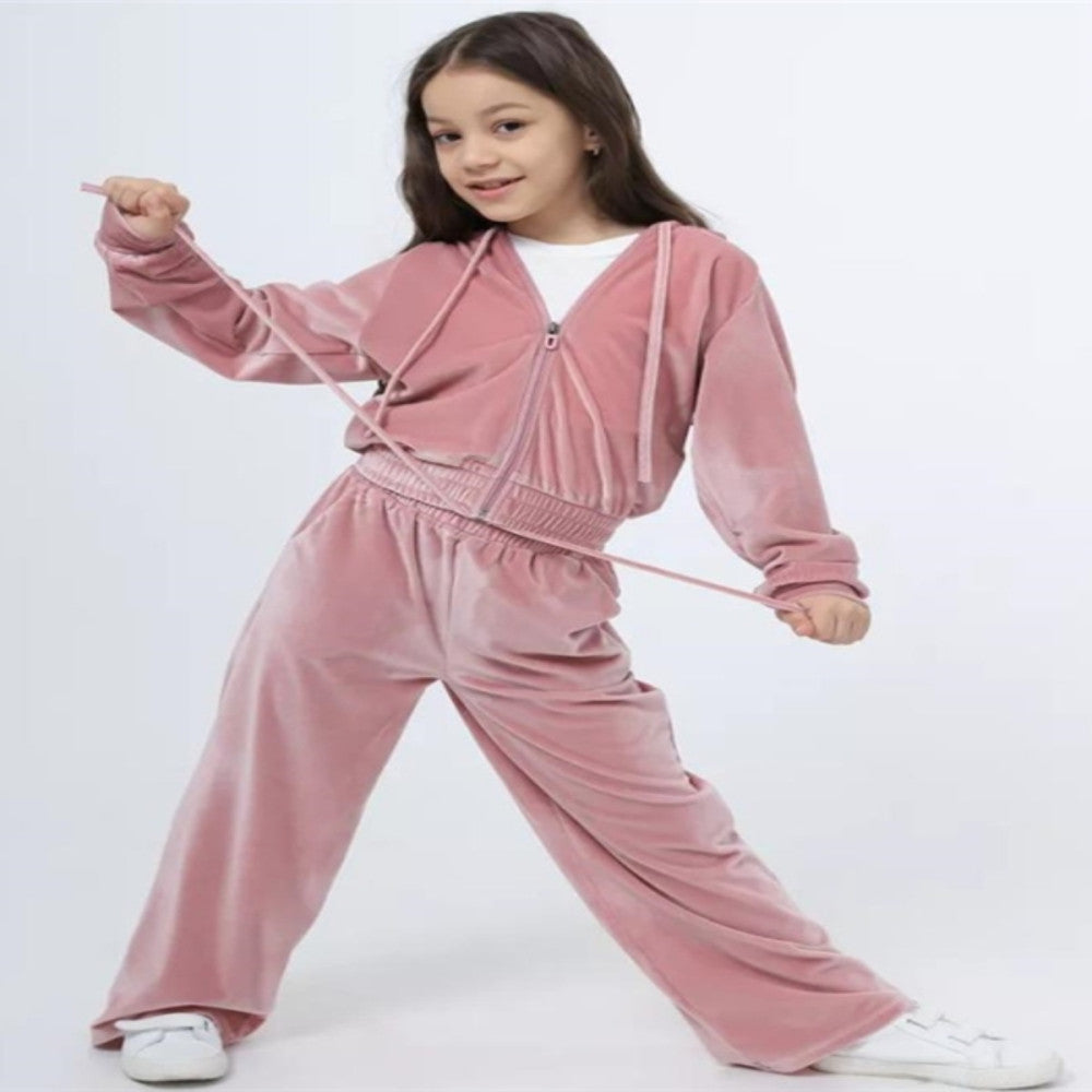 Foreign Trade European and American Spring and Autumn Girls Velvet Hoodie Pants Set Suit image 24