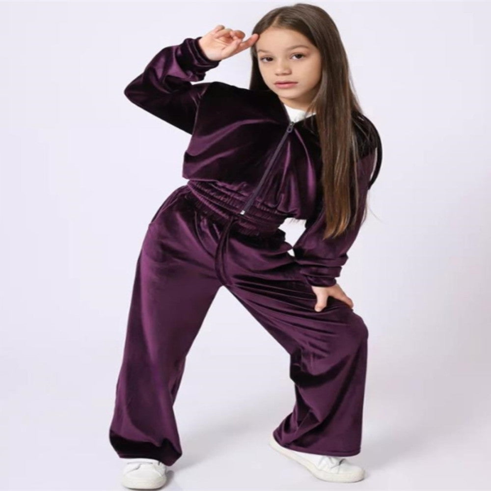 Foreign Trade European and American Spring and Autumn Girls Velvet Hoodie Pants Set Suit image 46