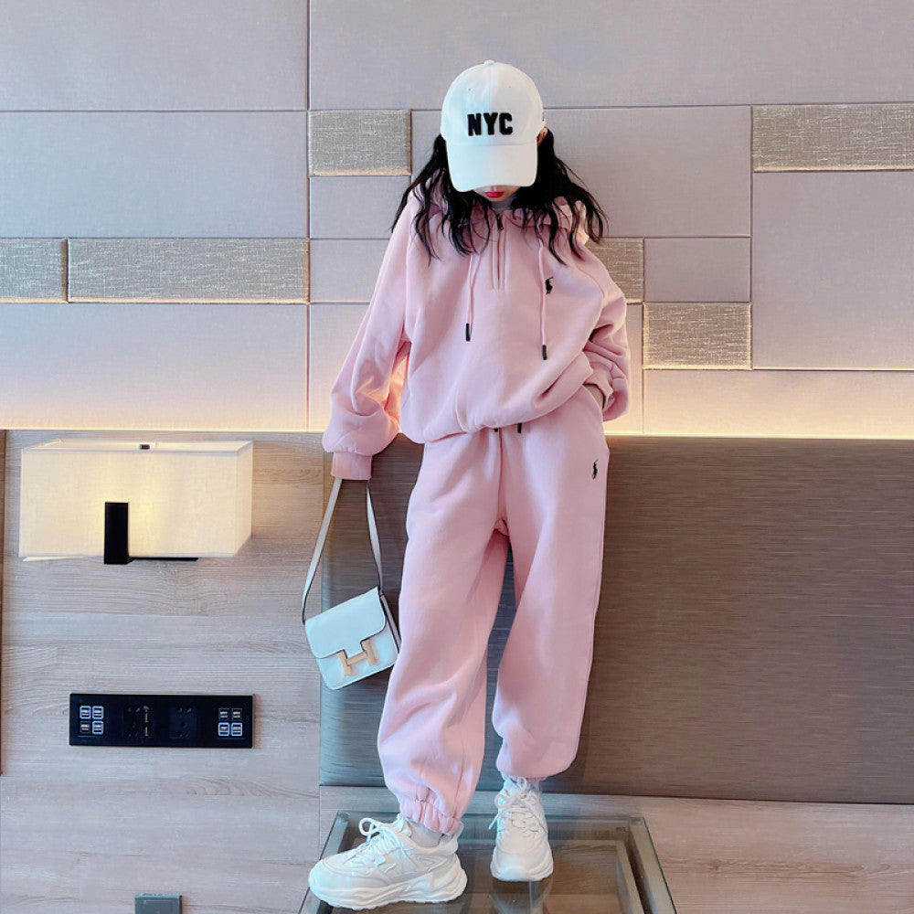 Girls autumn outfit 05 new style children s western style hoodie girls casual sports two piece set for spring and autumn trendy image 1
