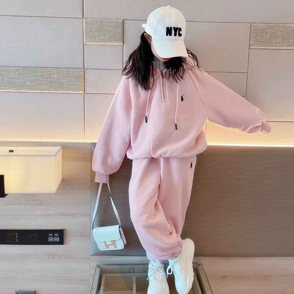 Girls autumn outfit 05 new style children s western style hoodie girls casual sports two piece set for spring and autumn trendy image 2