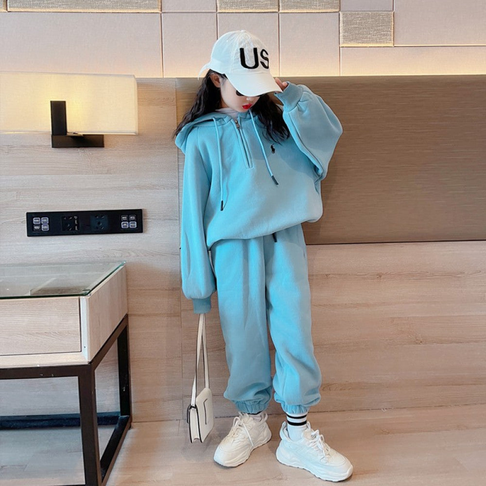 Girls autumn outfit 05 new style children s western style hoodie girls casual sports two piece set for spring and autumn trendy