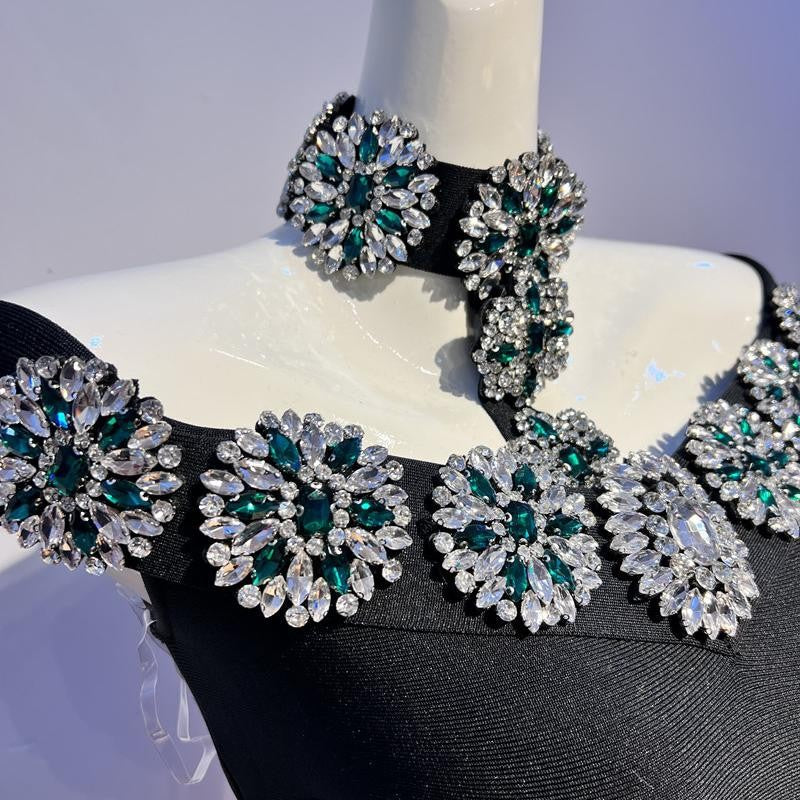 Noble socialite, heavy industry party, evening dress, shiny rhinestone, high-end temperament banquet, annual party, performance dress