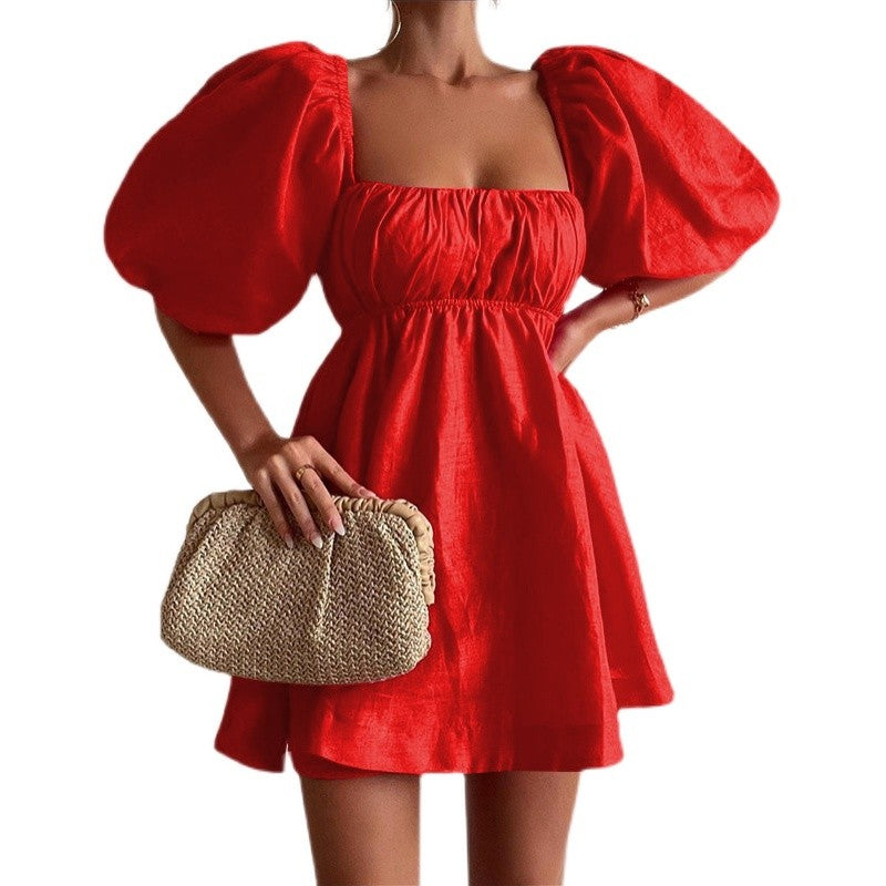 Loose Square Neck Bubble Sleeve Dress