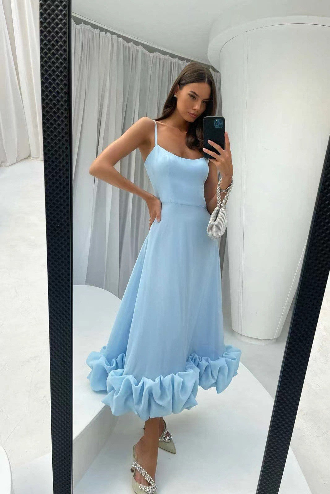 Women's Elegant Party Dress Summer European and American Strap Top D Flower A-line Skirt for Women