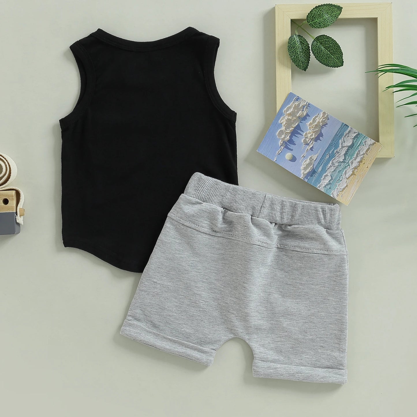 Black White / Black T-shirt Sleeveless for Baby Boy Summer Clothing Set