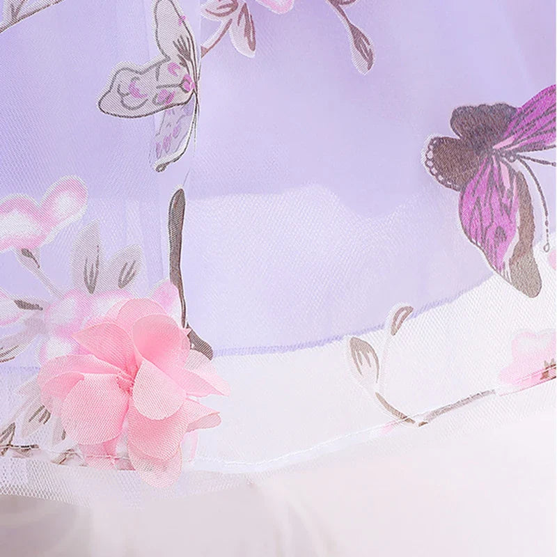 Flower Butterfly Baby Girls Dress 1 2 3 4 5 Years Summer Mesh Embroidery Little Princess Dress Christmas Party Gift Kids Clothes
