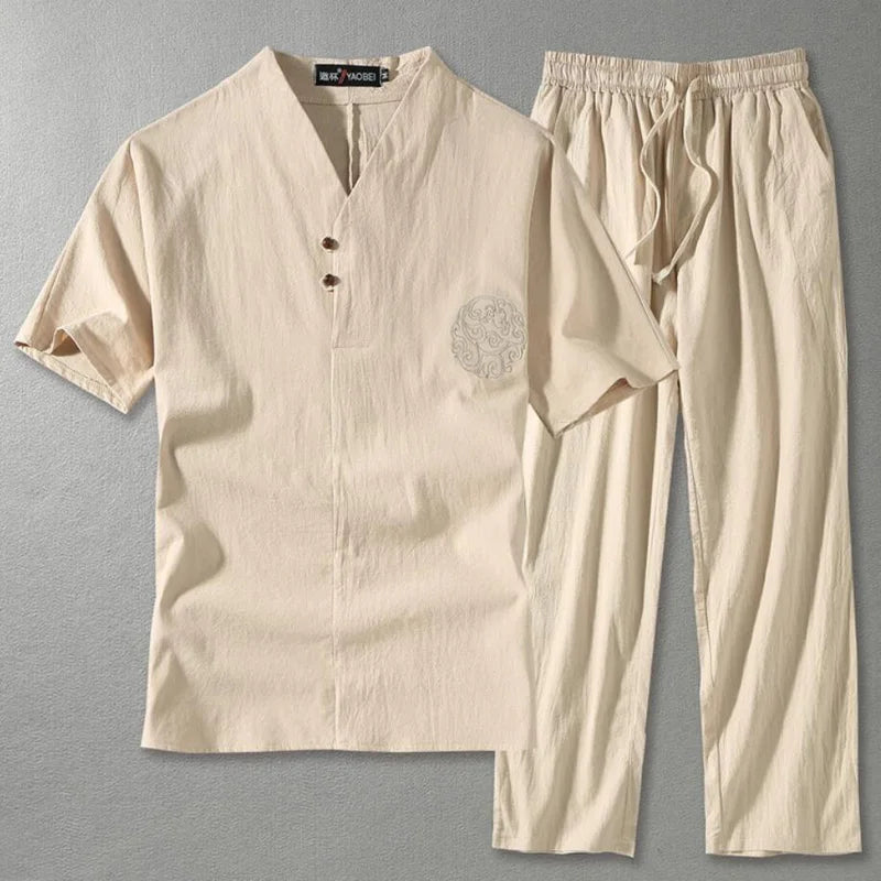 Men's Clothing Large Size Tracksuit Husband Summer Suit Linen t-shirt Fashion Male Set Chinese Style 8XL 9XL plus Two Piece