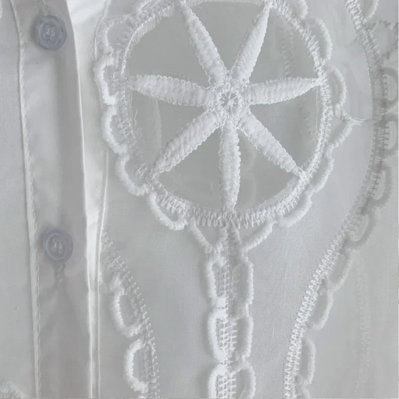 New Fashion Autumn Long Sleeve White Women Blouse Sexy Hollow Out Floral Embroidery Female Shirt Vintage Loose Casual Tops 13369