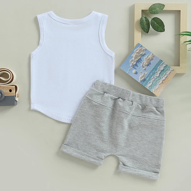 Black White / Black T-shirt Sleeveless for Baby Boy Summer Clothing Set