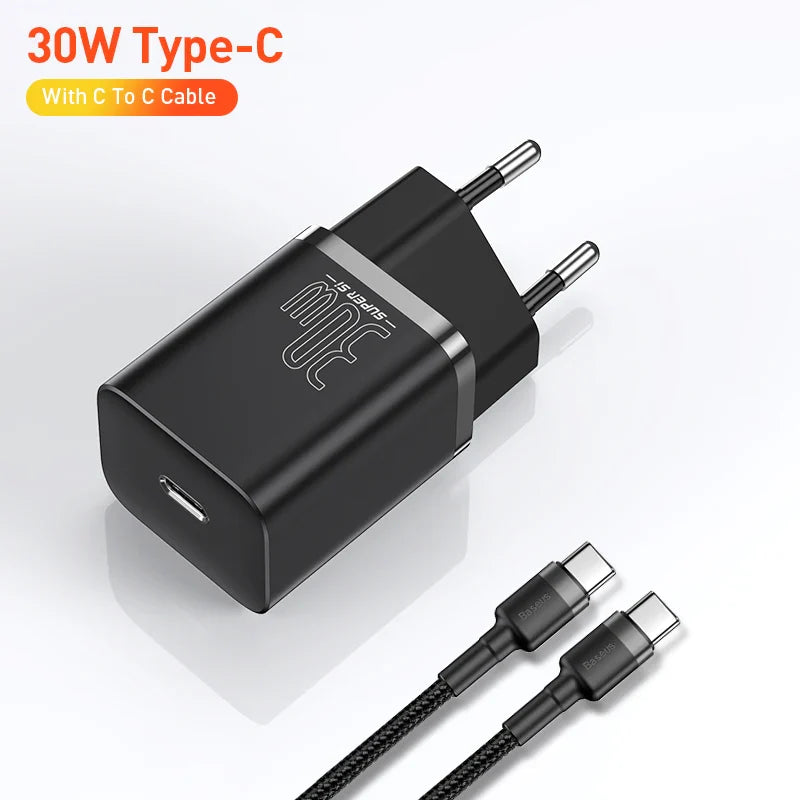 Адаптер зарядного пристрою Baseus Super Si 30W USB C для iPhone 14 13 12 Pro Max iPad Type C QC 3.0 PD швидка зарядка для Xiaomi Quick Charger