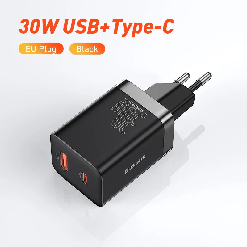 Адаптер зарядного пристрою Baseus Super Si 30W USB C для iPhone 14 13 12 Pro Max iPad Type C QC 3.0 PD швидка зарядка для Xiaomi Quick Charger