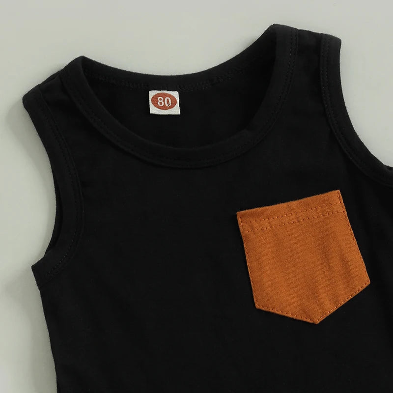 Black White / Black T-shirt Sleeveless for Baby Boy Summer Clothing Set