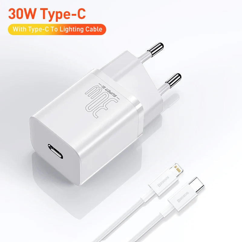 Адаптер зарядного пристрою Baseus Super Si 30W USB C для iPhone 14 13 12 Pro Max iPad Type C QC 3.0 PD швидка зарядка для Xiaomi Quick Charger