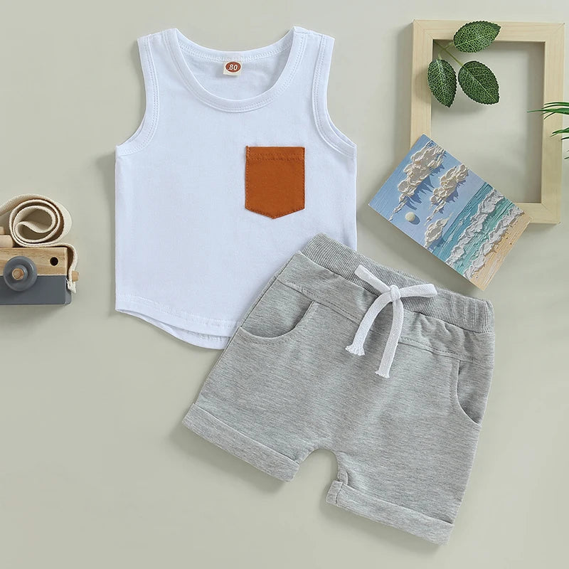 Black White / Black T-shirt Sleeveless for Baby Boy Summer Clothing Set