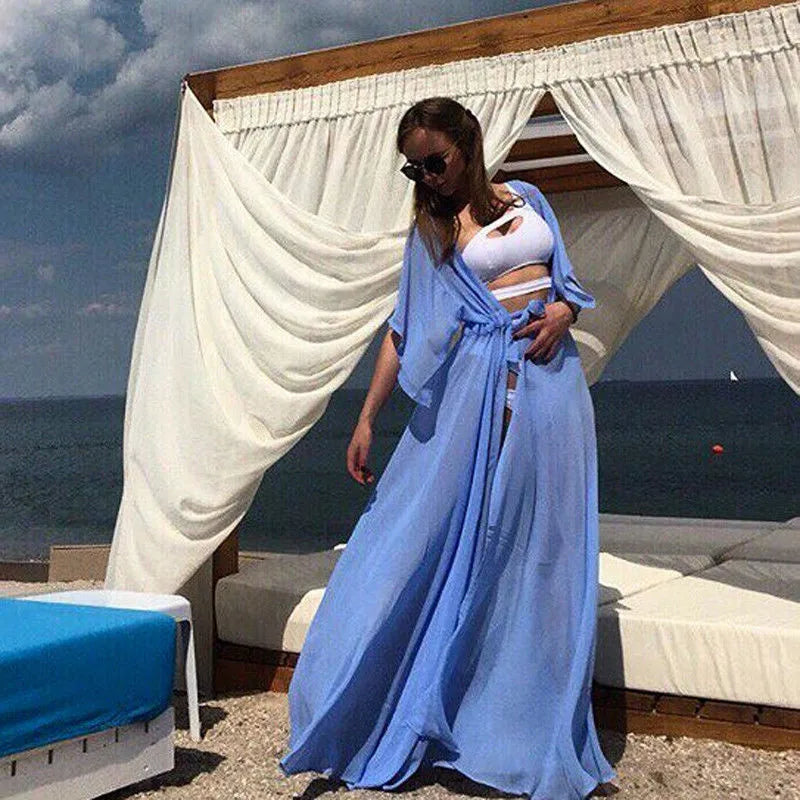 Summer Women Sexy Bikini Cover Up Chiffon Robe Tunic Swimsuit Beach Long Dress Bathing Suit