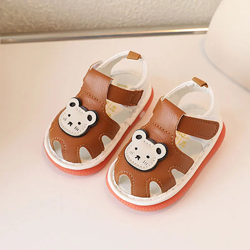 Baby Boys Girls Summer Sandals Cue Bear Pattern Squeaky Squeaky Shoes Non-Slip Newborn First Walking Shoes