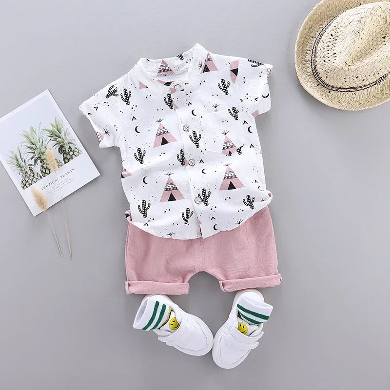 Baby Clothes Cool Pyramid Summer Short-sleeved Shirt Set Infan Toddler Boy Girls Clothes Suit