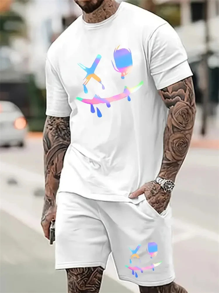 2025 Men's Fashion T-shirt Shorts Set Fun Printed Sportswear Two Piece Set Summer Oversized Men's Casual Hip Hop Street Wear M-3