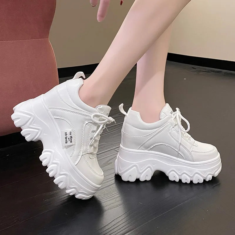 11CM Autumn Breathable Chunky White Sneakers Women Spring Outdoor anti-slip Platform Sandals Woman Height Increased Casual Shoe