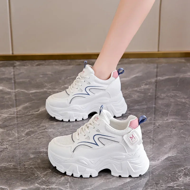 Women's Fashion Casual Lace Up Sneakes New Wedge Platform Increase Height Vulcanized Shoes Thick Soled Tennis Sneakes
