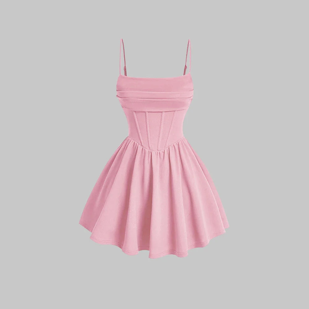 Mia Muse Women's A-Line Mini Short Dresses Square Neck Sleeveless Solid Red Elegant Party Summer Sexy Milkmaid Pleated Dresses