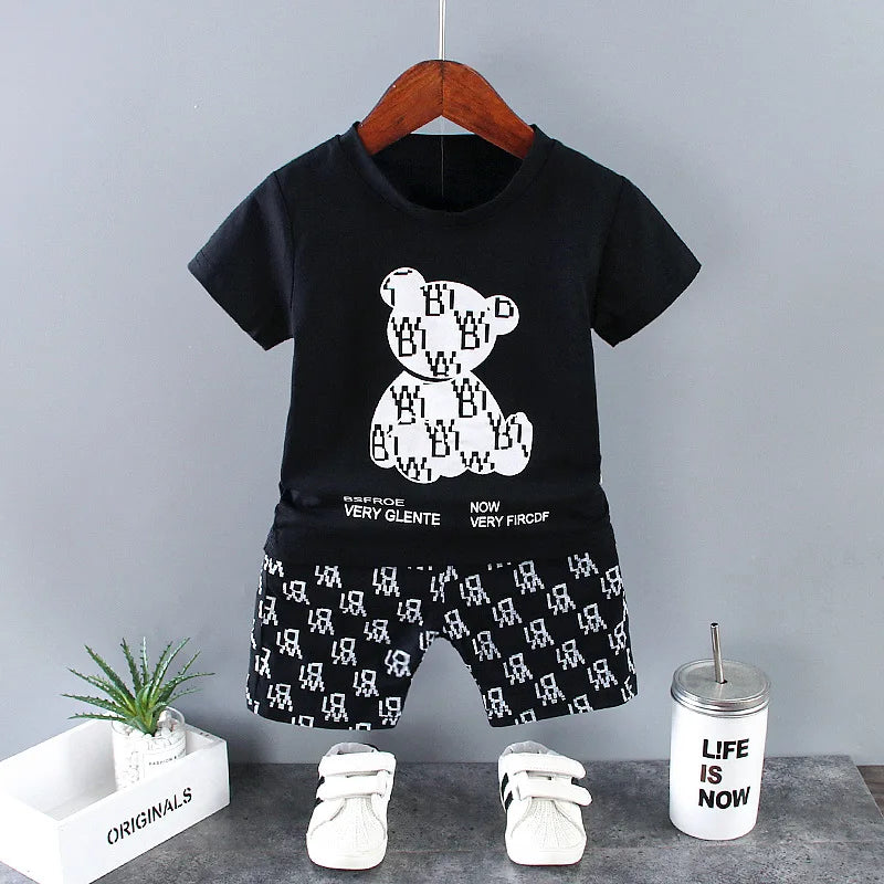 Summer Baby Boy Clothes 9 to 12 Months Luxury Designer Cartoon Short Sleeved T-shirts Tops + Shorts Kids Suits Boys Outfits Sets