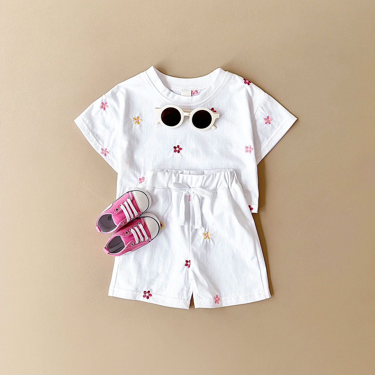 Infant 2PCS Summer Baby Girls Clothing Casual Newborn Set Cotton Small Flower Printed Short Sleeved T-shirt+Shorts 0-3Y