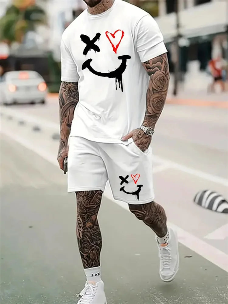 2025 Men's Fashion T-shirt Shorts Set Fun Printed Sportswear Two Piece Set Summer Oversized Men's Casual Hip Hop Street Wear M-3