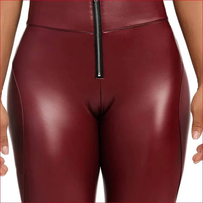 Women Sexy Zip High Waist Leather Leggings Patchwork PU Faux Leather Bodycon Pants Nightclub Slim Skinny Wetlook Trousers Custom
