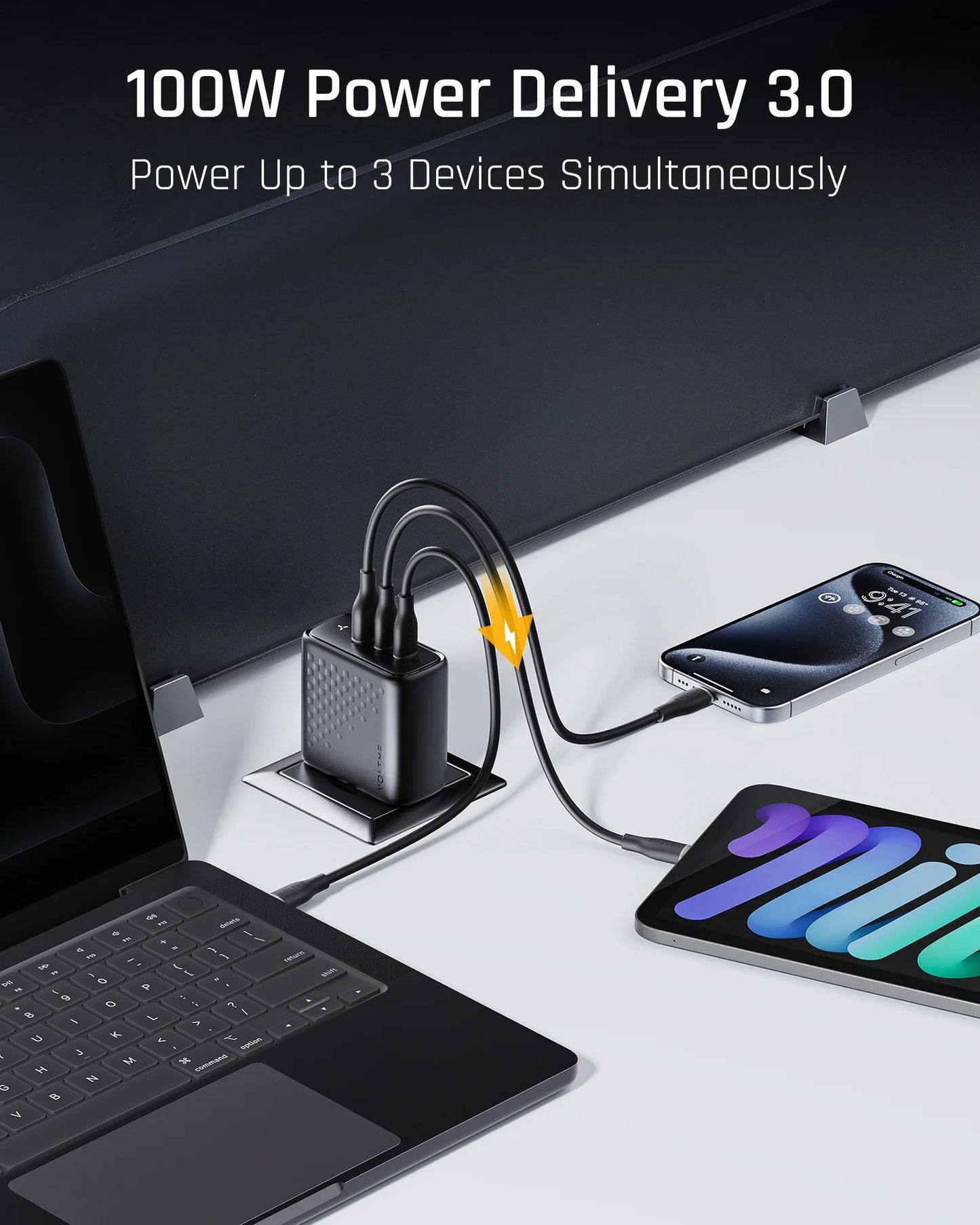 Зарядний пристрій VOLTME 100W GaN для Macbook, планшета, USB Type C, швидка зарядка для iPhone 15 14 13 12, Quick Charge 4.0 3.0