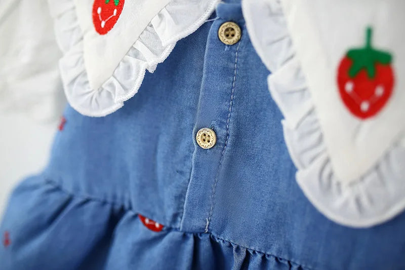 Summer baby clothes for newborn girls baby denim strawberry embroidered dress infant girl cloth 1st birthday party dresses dress