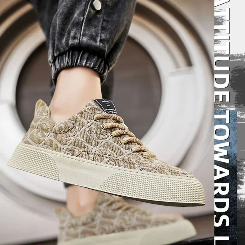 Men's Graffiti Prints Canvas Sneakers 2024 Spring Autumn Breathable Fashion Vulcanize Shoes Outdoor Lace Up Men Casual Shoes