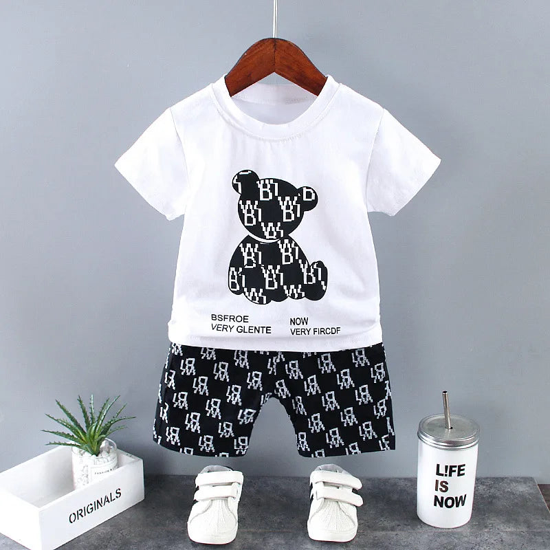 Summer Baby Boy Clothes 9 to 12 Months Luxury Designer Cartoon Short Sleeved T-shirts Tops + Shorts Kids Suits Boys Outfits Sets