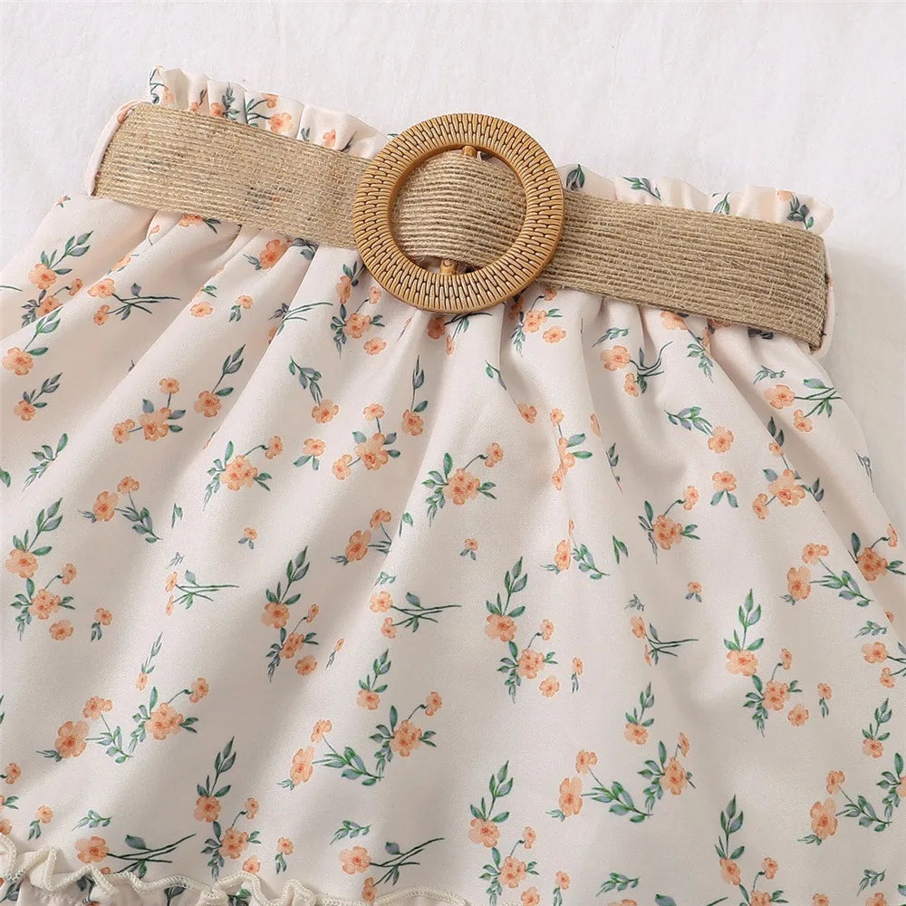 Kids Baby Girl Clothes Set Retro Off-Shoulder Top+ Flowers Skirt Summer Cute Sense Of Design Suit For Child Girl 1-6 Years