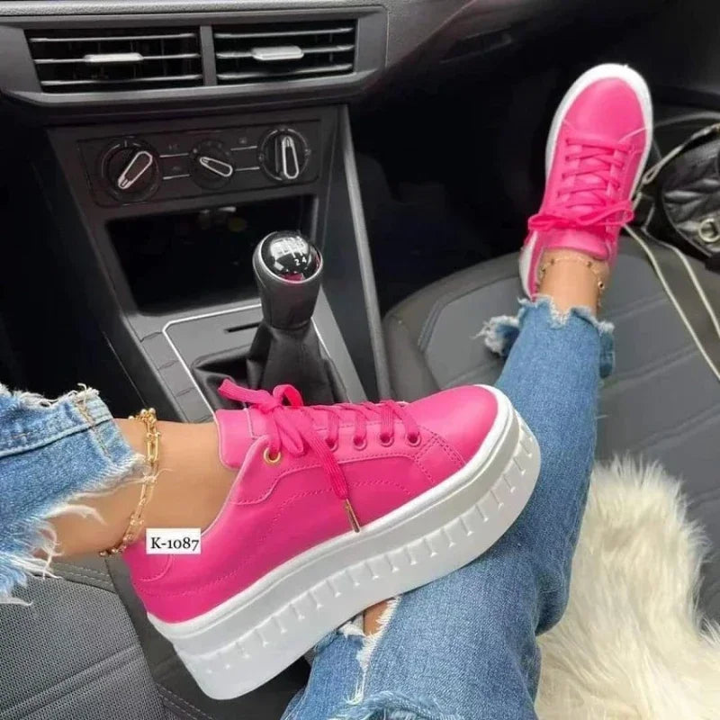 White Shoes Casual Shoes for Women 2025 New Platform Sneakers Solid Color Ladies Footwear Trend Lightweight PU Vulcanized Shoes