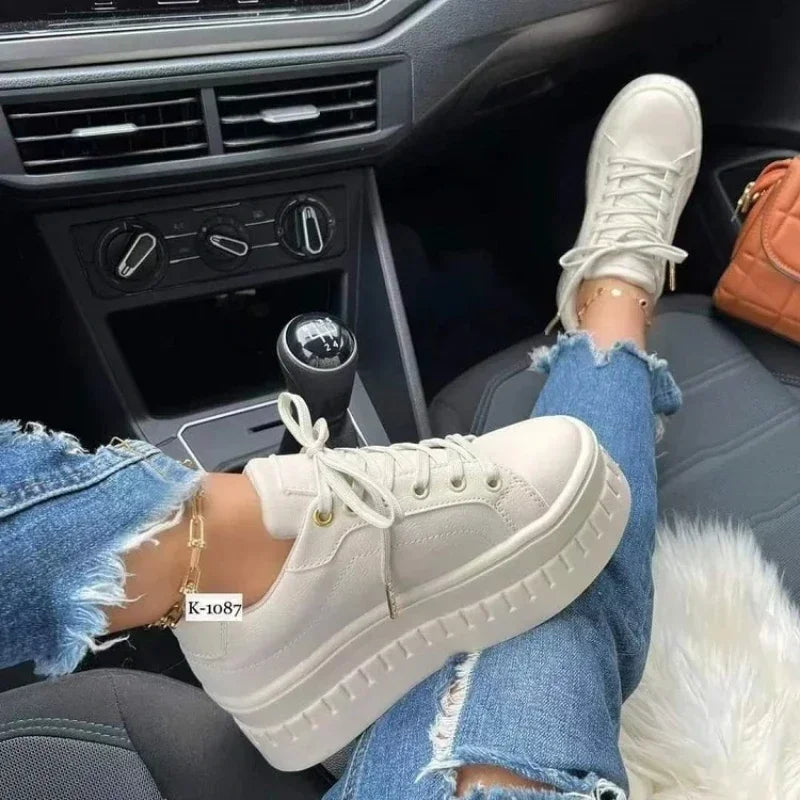 White Shoes Casual Shoes for Women 2025 New Platform Sneakers Solid Color Ladies Footwear Trend Lightweight PU Vulcanized Shoes