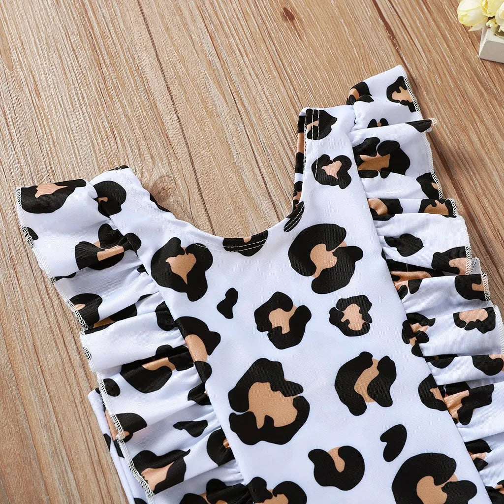Kids Baby Summer Girl Ruffle Print Bikini Swimwear Swimsuit Bathing Beach Beach Wear Sleeveless Print Ruffles Bikini Dropship