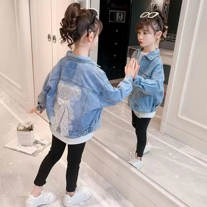 Kids Denim Jackets for Girls Baby Bow Coats Spring Autumn Fashion Child Kids Outwear Jackets Jean