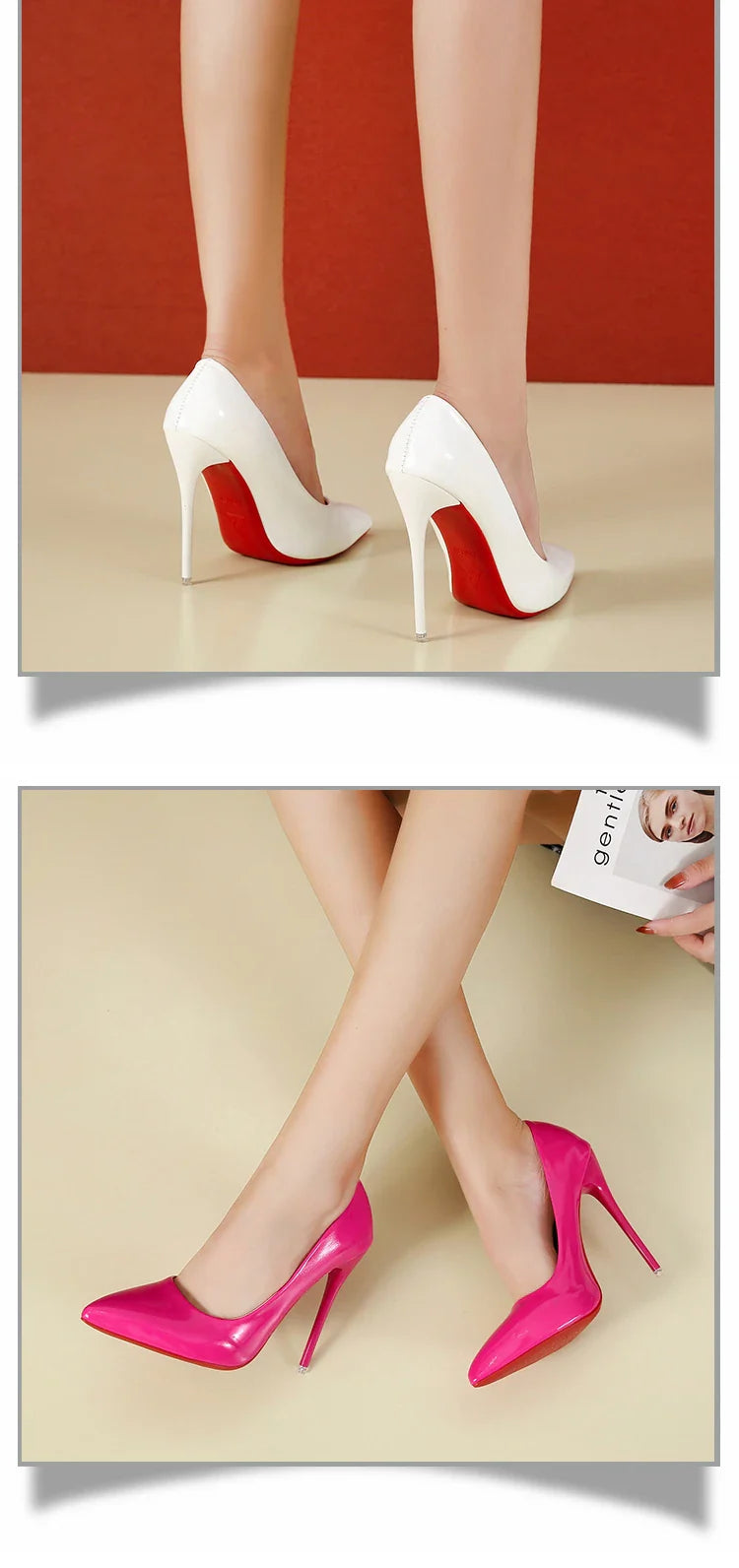 Temperament 12cm Super High Thin Heels Shoes Women Pumps Pointed Toe Colorful Patent Leather Stiletto Wedding Shoe Size 45