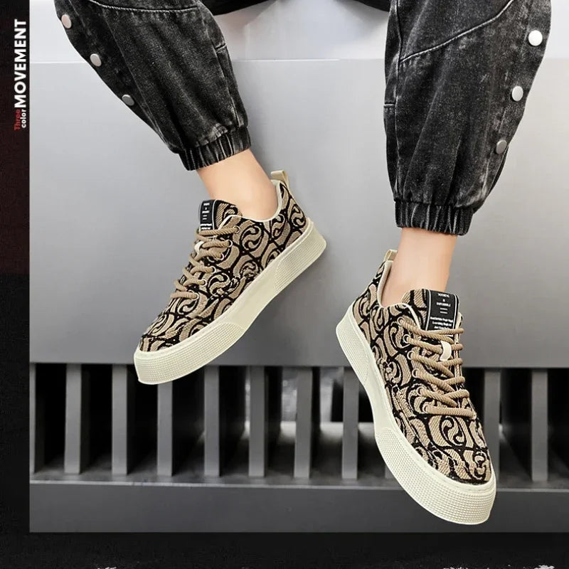 Men's Graffiti Prints Canvas Sneakers 2024 Spring Autumn Breathable Fashion Vulcanize Shoes Outdoor Lace Up Men Casual Shoes