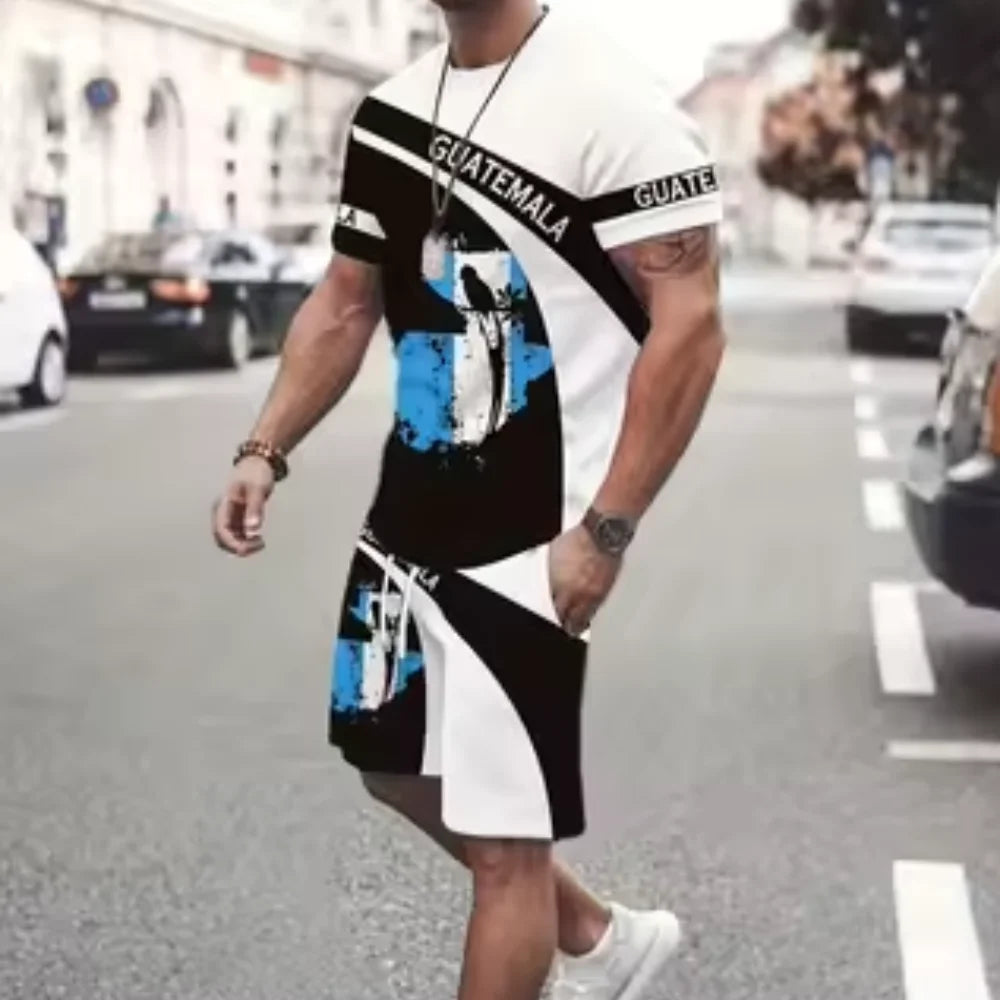 Hawaiian Coconut 3D Print Fashion Crew Neck Men's Suit Everyday Casual Short Sleeve And Shorts Harajuku Street Fashion Suit