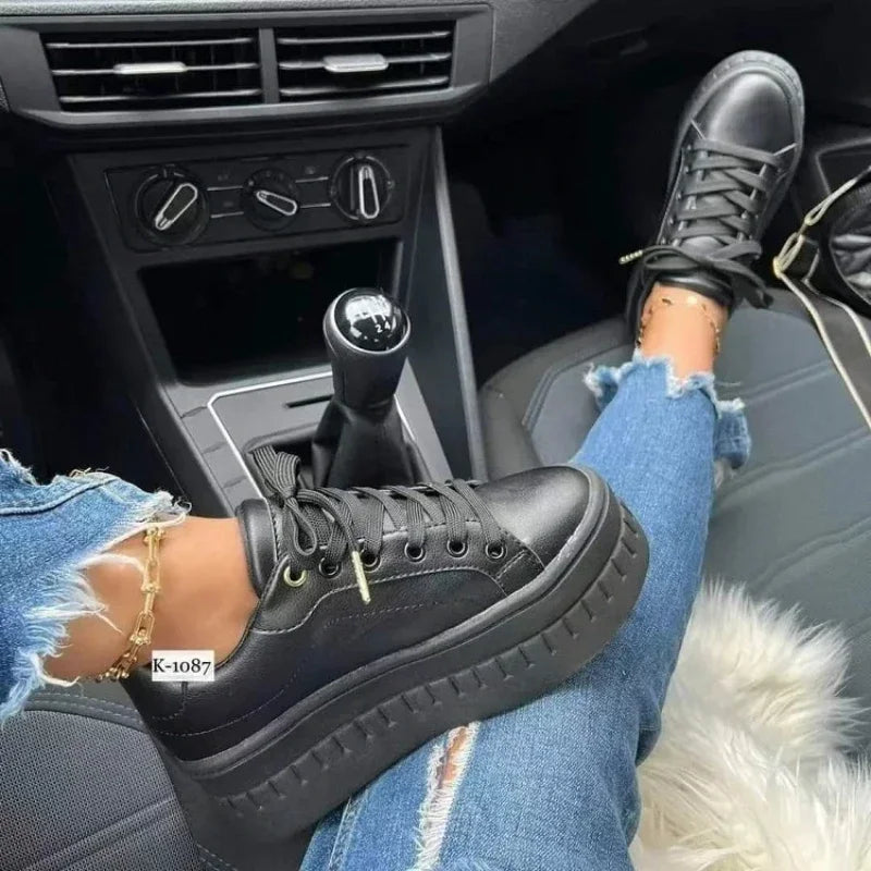 White Shoes Casual Shoes for Women 2025 New Platform Sneakers Solid Color Ladies Footwear Trend Lightweight PU Vulcanized Shoes