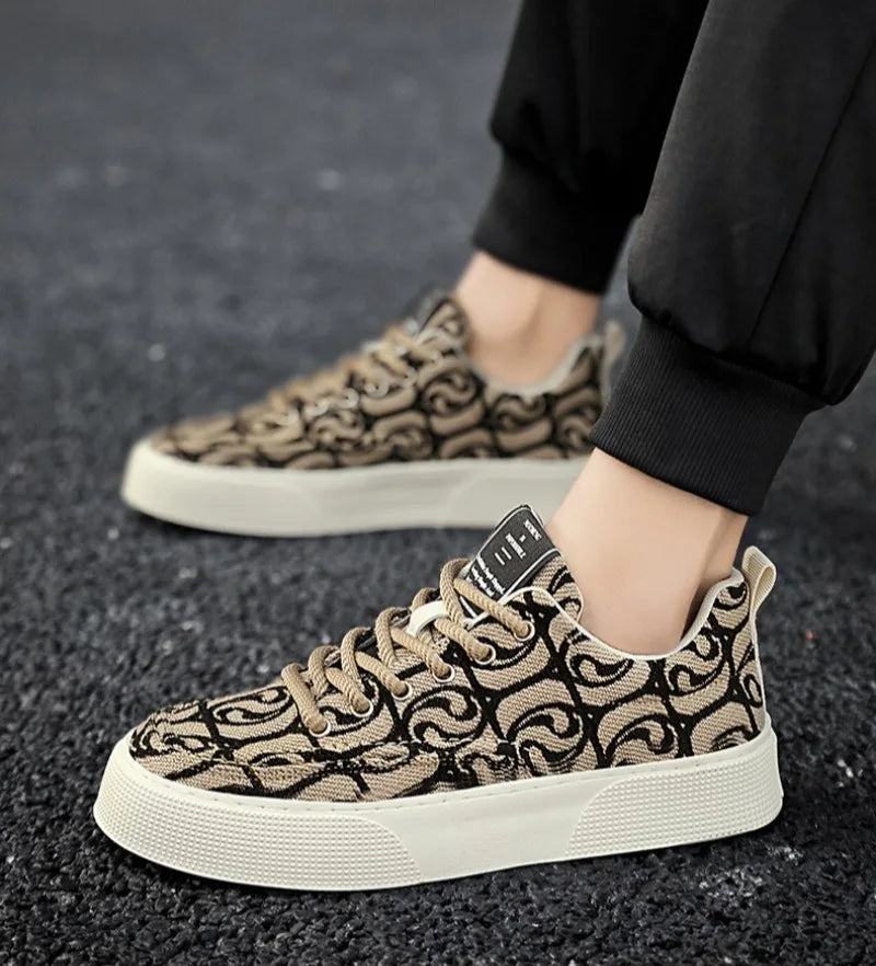 Men's Graffiti Prints Canvas Sneakers 2024 Spring Autumn Breathable Fashion Vulcanize Shoes Outdoor Lace Up Men Casual Shoes
