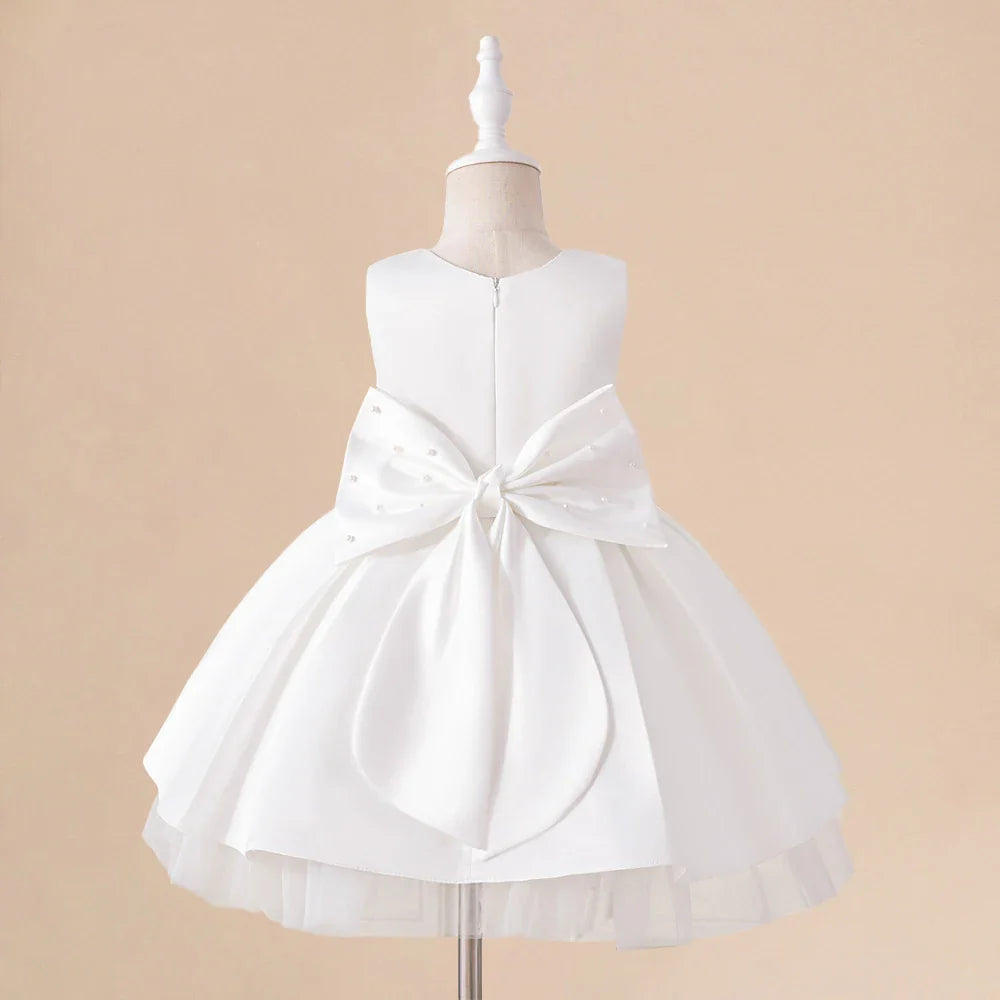Baby Party Dress Girl Beading Bow Birthday Dress Flower Wedding Beading Toddler Kids Baptism Princess Christening Costume