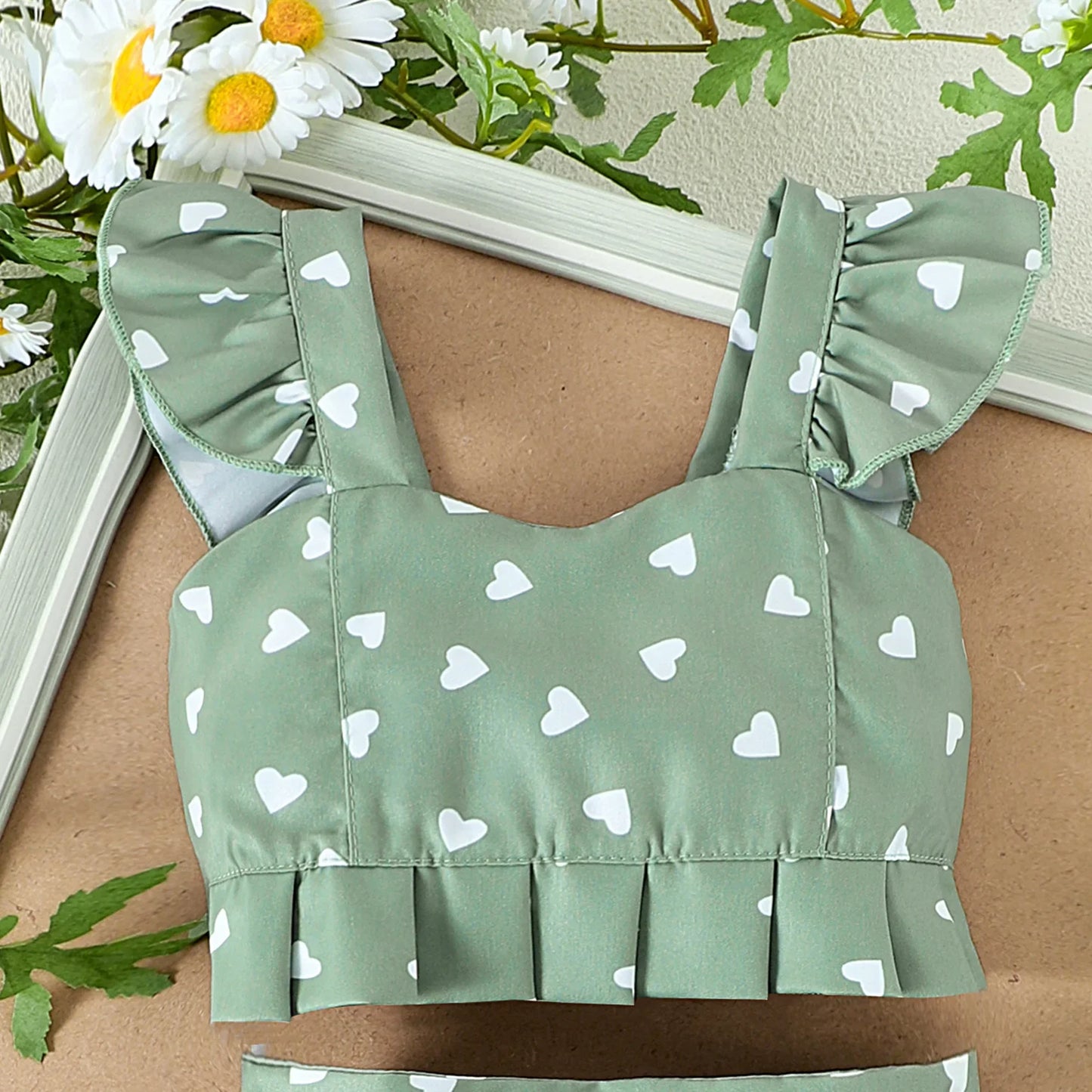 2PCS Summer New Style Girls 1-4 Years Old Comfortable Sweet Cherry Love Pattern Top + Short Skirt Set Toddler Girl Clothes