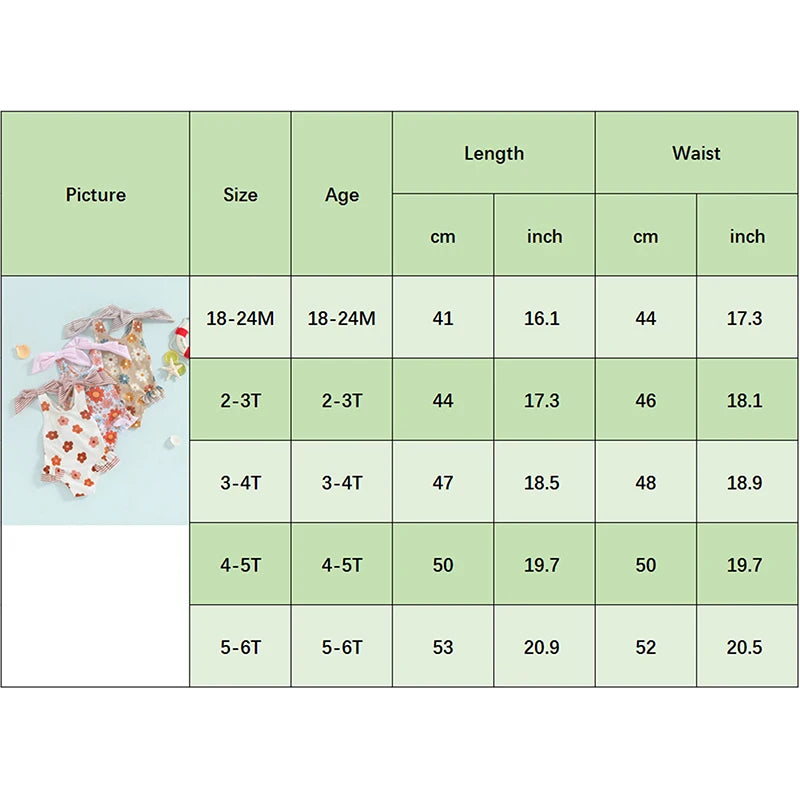 Tregren Kids Girls Swimsuit Floral Print Bowknot Shoulder Straps Swimwear Sleeveless Ruffles Monokini Summer Beach Bathing Suits