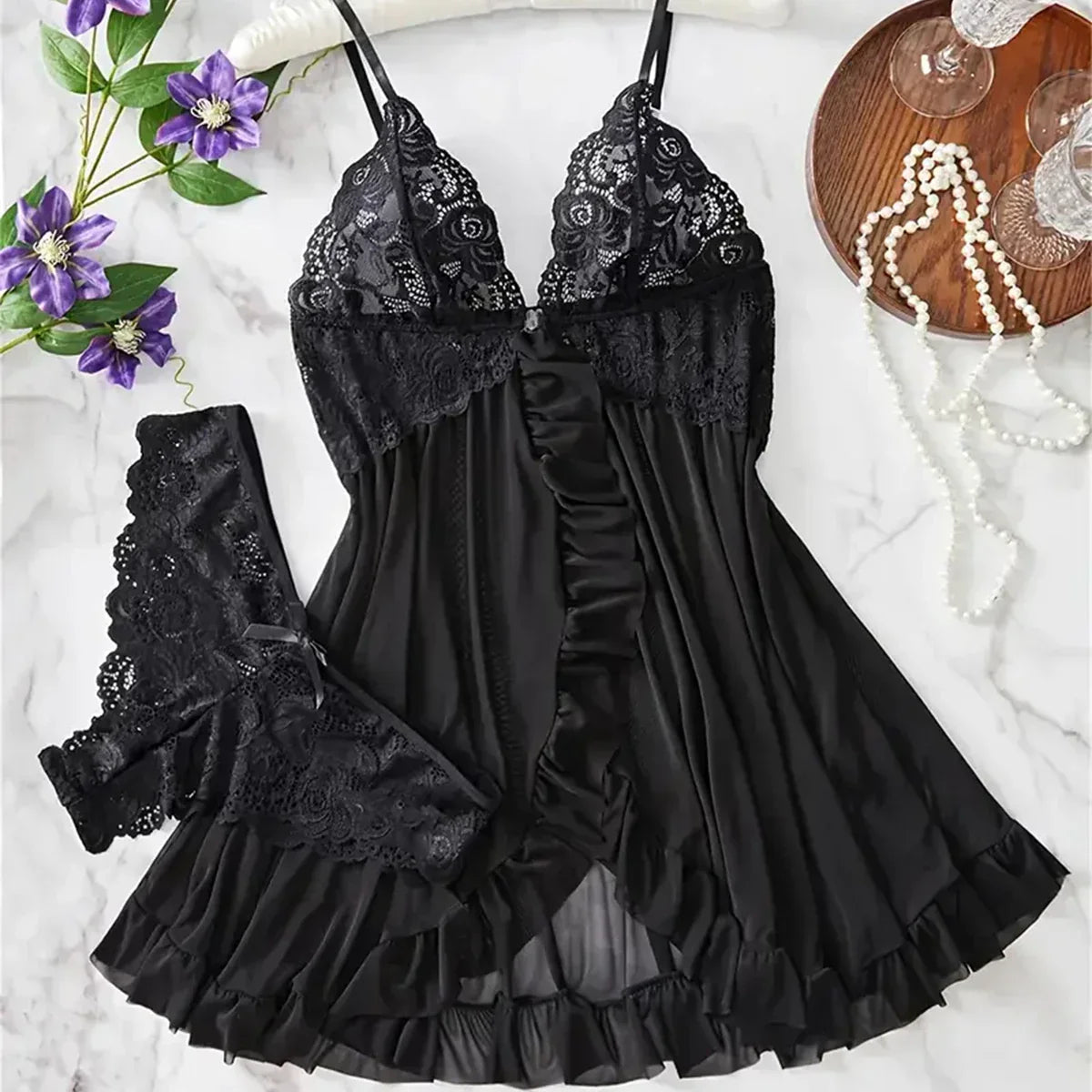 Red Sexy Lingerie Erotic Underwear Sets Transparent Porno Lace Bra And Panty Set Lingerie women Hot Sleepwear Babydoll Dress