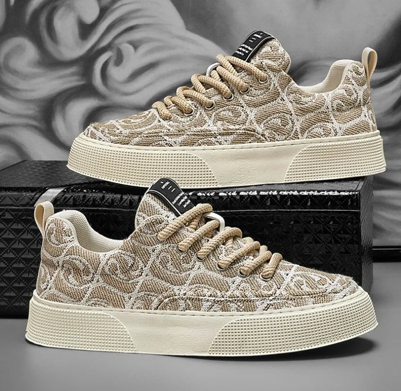Men's Graffiti Prints Canvas Sneakers 2024 Spring Autumn Breathable Fashion Vulcanize Shoes Outdoor Lace Up Men Casual Shoes