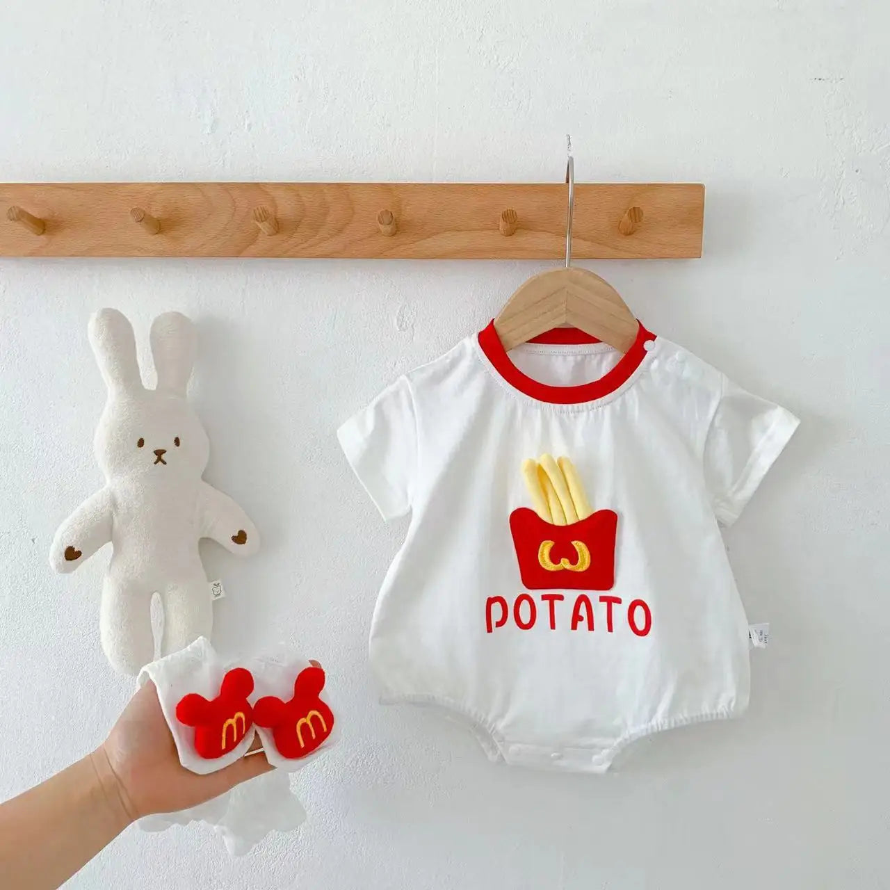 Baby Onesie Infant Clothes Girls Boys One Piece with Sock 3D French Fries Cute Jumpsuit 100% Cotton Newborn Baby Cosplay Clothes
