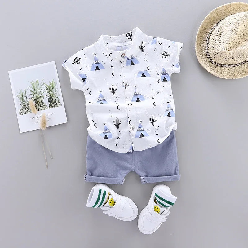 Baby Clothes Cool Pyramid Summer Short-sleeved Shirt Set Infan Toddler Boy Girls Clothes Suit